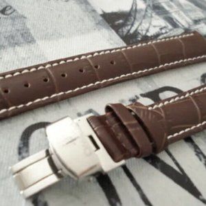 Omega Seamaster 20mm Brown Leather Watch Band with Butterfly Buckle - Band Only